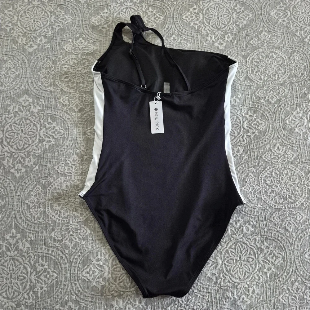 Holipick One Piece Swimsuit Black One Shoulder Tummy Control‎ Women's Large NWT